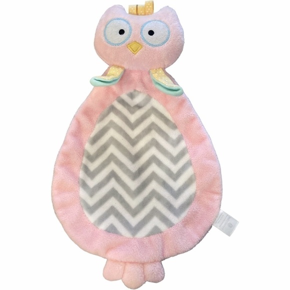 BABY Aspen Owl Lovey Security Blanket Plush HTF Pink Gray Chevron Rattle Baby To - Picture 2 of 13